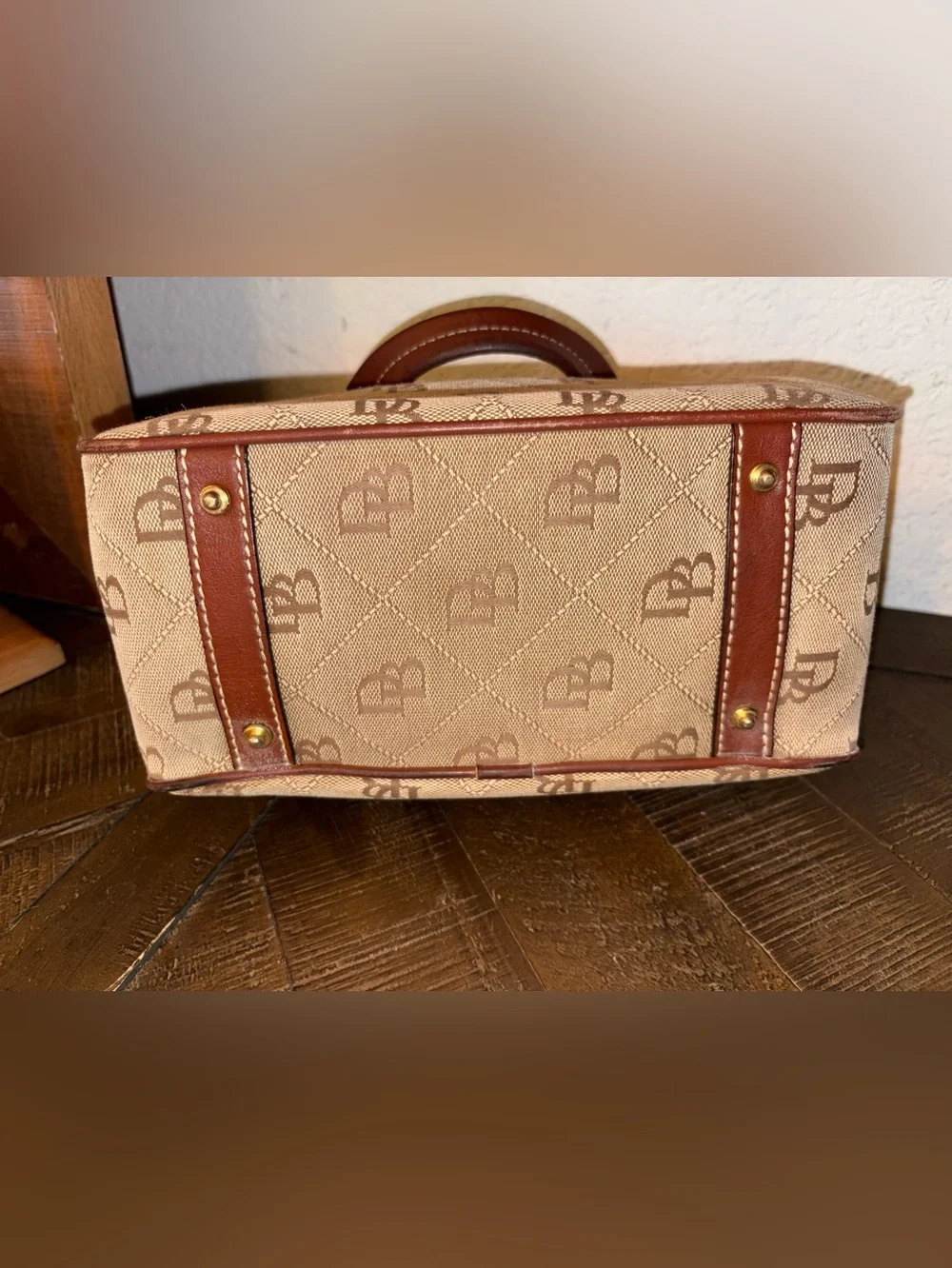 Dooney & Bourke Signature DB Monogram Satchel | British Tan | Zip Top